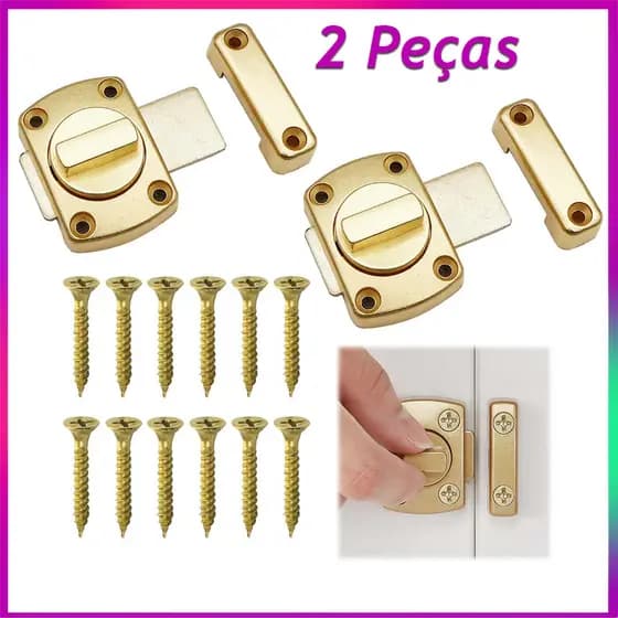 2 peças Fechadura Interna Rotativa Chave Da Porta Traseira Do Banheiro Auxiliar dourado