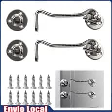 Fechadura de gancho de porta, fechadura de aço inoxidável antiferrugem de 2 peças com parafusos, adequada para janelas,