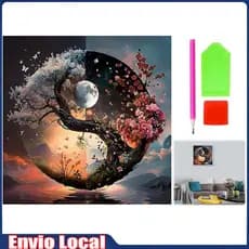 Árvore Yin Yang, ferramentas de arte com diamante, pintura diamante 5D, artesanato com pedras preciosas, 30x30cm