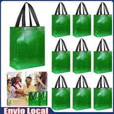 10 peças 25*20*10cm sacola verde não tecida sacola de presente com alça preta