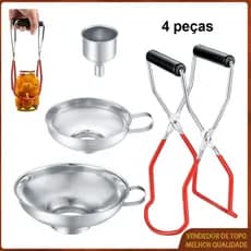 Conjunto de 4 funis de metal para conservas, funis para potes de boca larga, com pinça para levantar potes