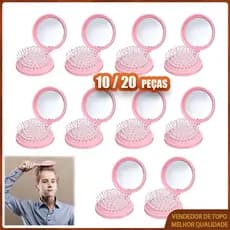 Kit 10/20 peças Rosa Escova de cabelo para viagem mini escova dobrável com espelho de maquiagem mini pente redondo