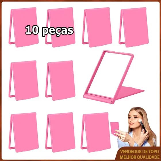 10 peças Espelho de Bolsa Espelho quadrado dobrável espelho de maquilhagem espelho de bolso espelho mágico - Rosa