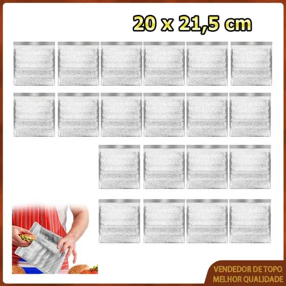 Kit 20 Saco térmico reutilizável e isolado saco térmico de folha de alumínio forro para caixa térmica 20x21.5cm