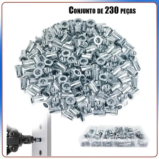 Kit de 230 porcas rebites de aço inoxidável Porcas roscadas M3 M4 M5 M6 M8 M10 - Versão azul e branca