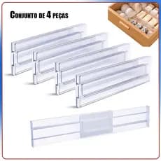 4x Divisórias para gavetas Divisórias de plástico transparentes ajustáveis para cômodas e utensílios de cozinha 28-48cm