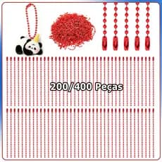 200/400x Vermelho Chaveiro com conta e conector, corrente com contas redondas, para confecção de joias artesanato 10cm
