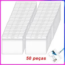 50 peças porta-crachás horizontais identidade,PVC,9,7×8,5 cm,plástico transparente à prova d'água,para escritório,escola
