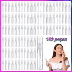 Conjunto de 100 mini frascos spray de 3 ml em Plástico cristal com névoa fina, recarregáveis, para amostras de perfume