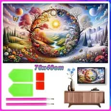 Arte com Diamantes 5D 70x40cm Quadrada Kit Completo, para Relaxar e Decorar a Casa,Árvore redonda