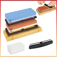 Pedra de amolar de faca,kit de afiar facas premium,2 pedras de amolar 400/1000 e 3000/8000 de gramatura lateral,base