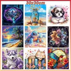 Pintura de Diamante 5D Quadrada 30x30cm Kit Completo, Arte Manual Anti-Stress para Adultos