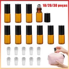 Kit 10/20/30 Frasco Roll-on Âmbar 3/5ml Tampa Preta – Garrafa de Vidro, para Óleos Essenciais, Portátil