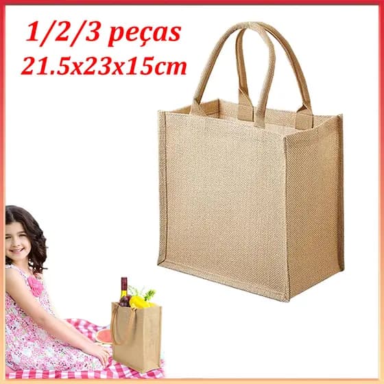 1/2/3 peças Sacolas De Serapilheira de Linho Reutilizável Bolsa DIY Portátil para Compras Praia e Viagens 21.5x23x15cm