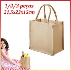 1/2/3 peças Sacolas De Serapilheira de Linho Reutilizável Bolsa DIY Portátil para Compras Praia e Viagens 21.5x23x15cm