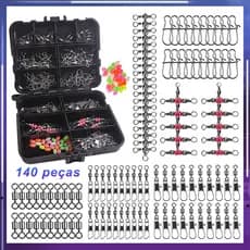 Kit de acessórios de pesca 140 peças, incluindo mosquetões giratórios, escorregadores, caixa de equipamentos de pesca