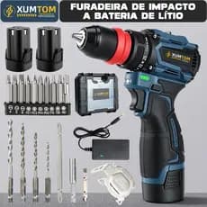 Parafusadeira Furadeira de Impacto Profissional 50NM COM Maleta 2 Baterias Bivolt Conjunto completo