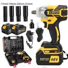 Chave de Impacto 450NM Elétrica Sem Fio Com 2 Bateria 48V Motor Brushless Kit Completo Acessórios