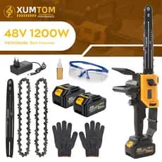 Motosserra Elétrica 12 Polegadas Profissional Brushless Com 2 Baterias 48V kit ferramentas completo