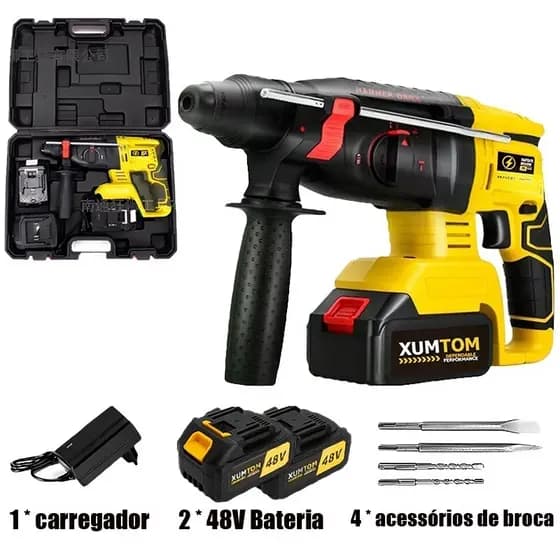 Furadeira Martelete Rompedor Impacto 3000w 2x Makita Baterias 48v + Maleta - Bivolt