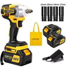 Chave de Impacto Elétrica Sem Fio Parafusadeira Furadeira Com 48V 2 Bateria Motor Brushless 4 Pecas Soquetes