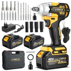 Chave de Impacto 48V Parafusadeira Furadeira Elétrica Sem Fio Com 2 Bateria Motor Brushless Kit Completo Acessórios