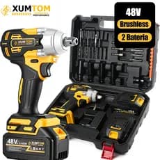 Chave De Impacto 3 em 1 Sem Fio 48V Parafusadeira Brushless Profissional 2 Bateria 28 peças
