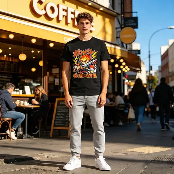 Camiseta Retrô Solta com Desenho Animado, Modelo Versátil Unissex, Personalizável DIY, Você Imprime Suas Próprias Imagen
