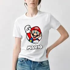 Camisa de algodão puro respirável de manga curta com estampa de desenho animado multiimagem todos os dias com gola redon