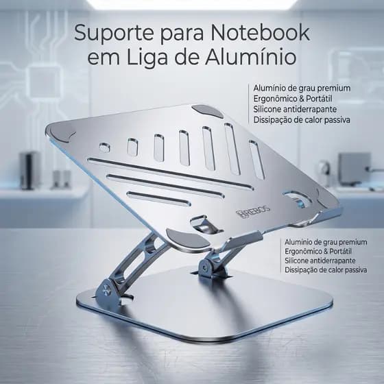 Suporte para computador em liga de alumínio HREBOS Suporte ergonômico elevável para Notebook e Tablet Suporte dobrável U
