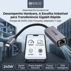 HREBOS tipo-C Gigabit placa de rede estabilização baixa latência jogos escritório Tablet Switch adaptador de porta de re