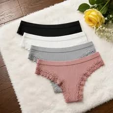Kit 4 Peças Algodão Penteado Para Gestantes Calcinha Renda Algodão Puro Linha Vertical Sem Costura Cintura Baixa