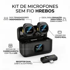 HREBOS Microfone de lapela duplo sem fio para celular Microfone de rádio ao vivo Externo Curto Vídeo Redução de ruído Gr