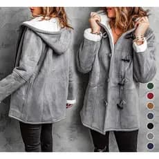 【Conforto Quente】Casaco Feminino com Pelúcia/Gola de Pele/Bolsos/Inverno/Casaco Quente