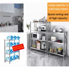 Prateleira de aço inoxidável reforçada para cozinha, com 3 camadas de armazenamento.