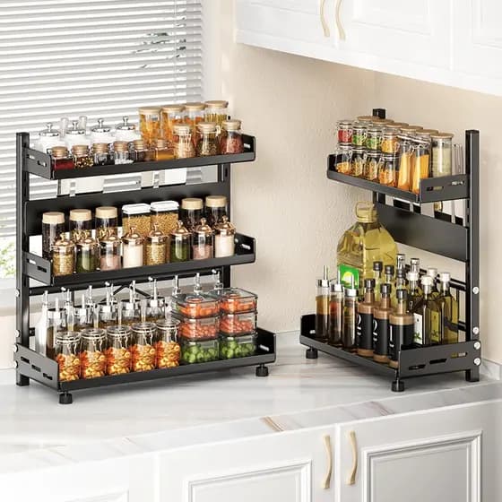 Estante 3 Camadas Preto 50cm com Prateleiras Ajustáveis – Organizador Multiuso para Cozinha, Banheiro e Lavanderia