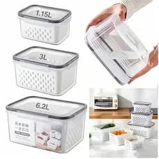haosin Kit 3 Potes Herméticos Organizadores de Geladeira – 6.2L + 3L + 1.15L p/ Alimentos e Vegetais