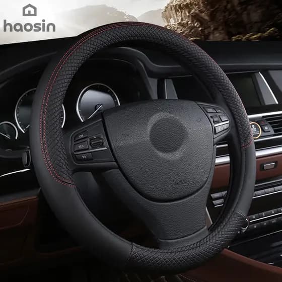 Capa De Volante De Carro De Couro PU Antiderrapante Durável De 38 Cm Com Decoração De Fibra Dinâmica