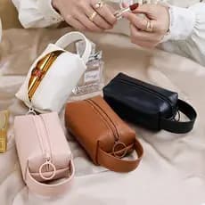 Bolsa portátil de grande capacidade para batom, mini bolsa de maquiagem, bolsa de couro PU para joias, chaves, moedas e