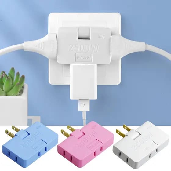 Adaptador de tomada ultrafino rotativo de 180 graus três em um/Adaptador de extensão de tomada AC portátil ajustável em