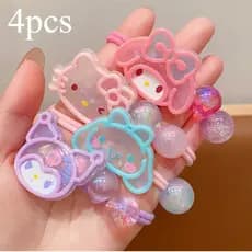 Conjunto de 4 peças de elásticos de cabelo de personagens femininas da Sanrio, cordas de cabelo que não danificam, acess