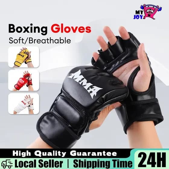 Luvas de Boxe MMA para Adultos/Crianças, Pacote com 2 (1 Par), Luvas de Couro de Meio Dedo, Adequadas para Muay Thai e T