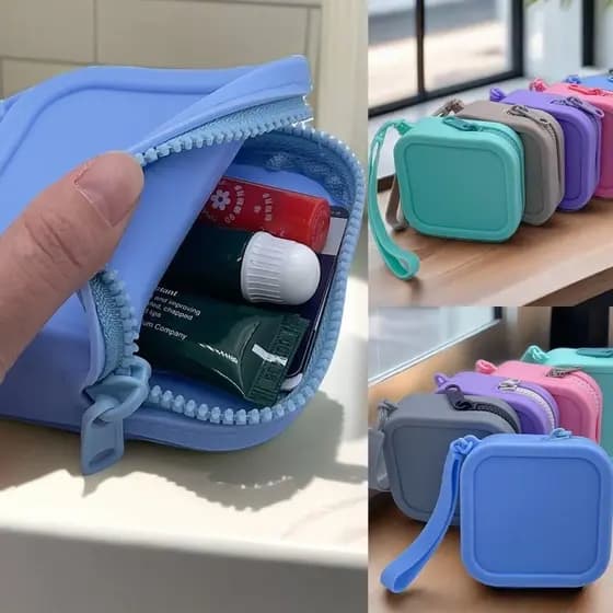 Bolsa de viagem, porta-moedas de silicone com zíper, bolsa de maquiagem à prova d'água para estudantes