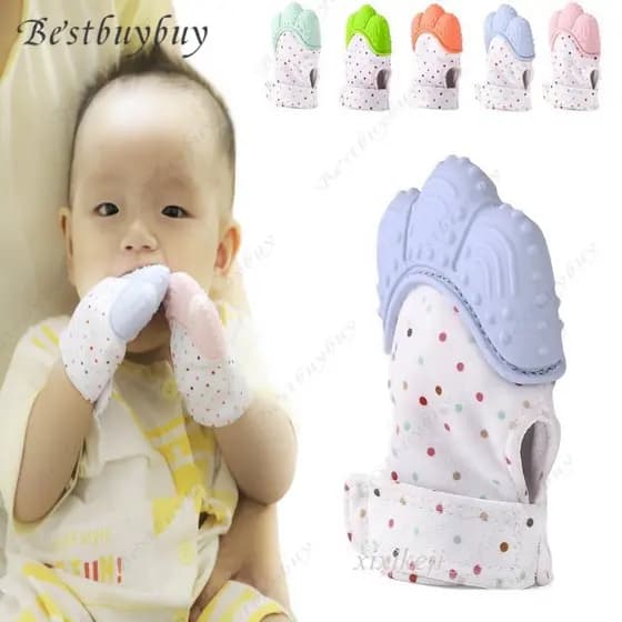 Luvas de silicone para dentição de bebês, mordedor anti-mordida para bebês, brinquedo de mastigar para crianças, mordedo