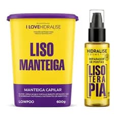 Kit Manteiga Capilar Liso Manteiga 600g + Óleo Reparador de Pontas Lisoterapia 60ml