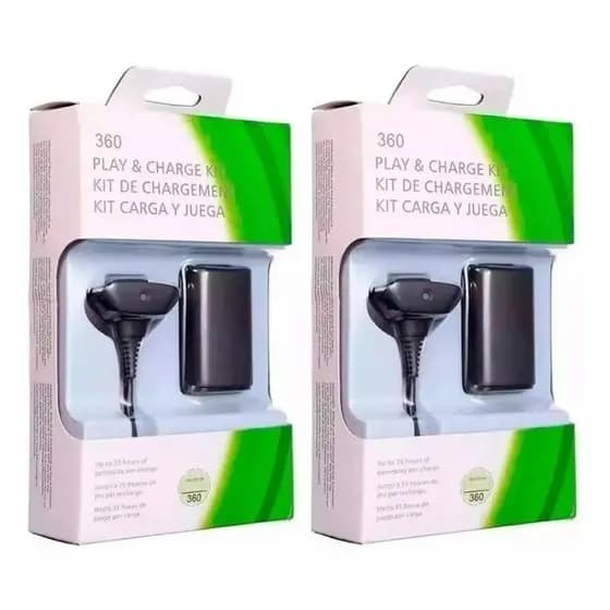 Kit 2 Baterias + 2 Cabos Carregador Controle Manete Xbox 360
