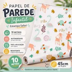 Papel de Parede Infantil Safari Autoadesivo 10m x 45cm Lavável Quarto Bebê