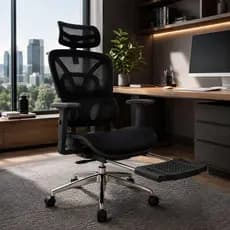 Cadeira Diretor Premium Shenzhen Preta Ergonômica com Apoio Cervical e Descanso Retrátil