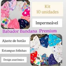 Kit com 5 unidades Babador Bandana Premium Impermeável para Bebê, com ajuste de botão