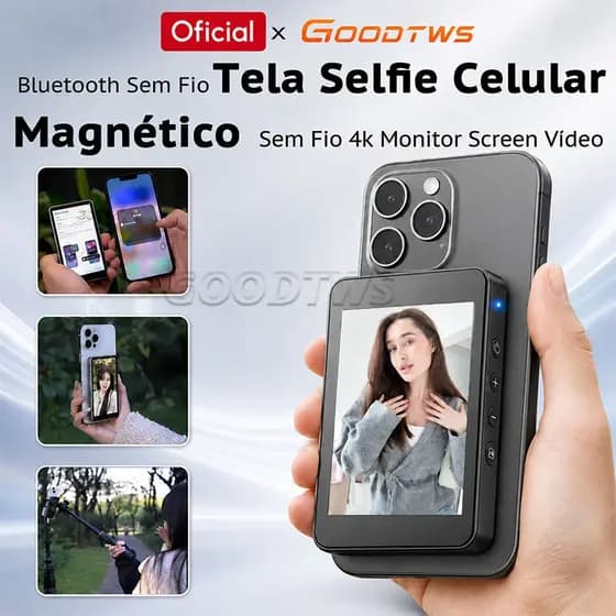 Tela Selfie de Magnético Sem Fio Celular Câmera Traseira 4k HD Monitor Screen Vídeo Tela 4.02cm HD